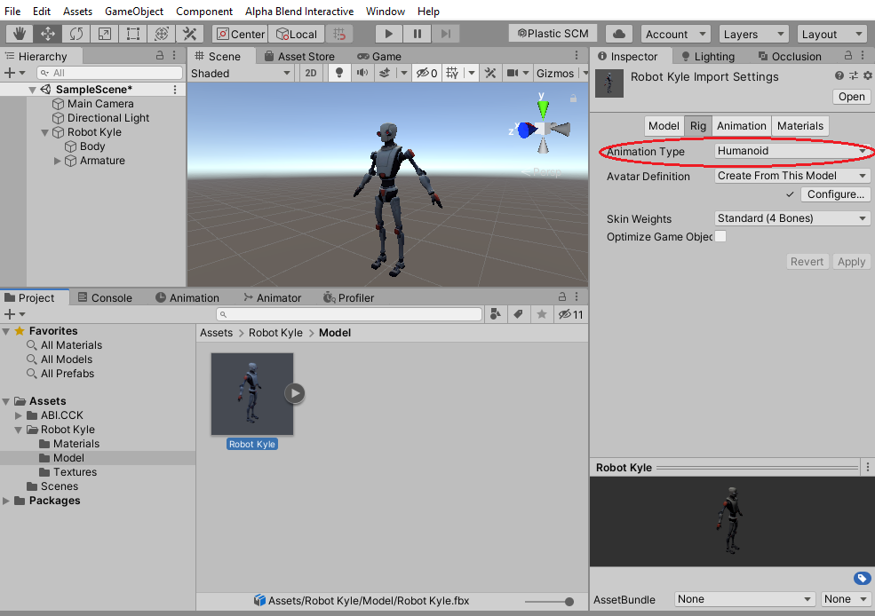 Configuration du rig en type humanoïde